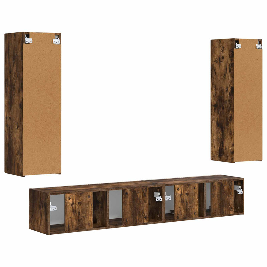 Tv-Meubelset Wandgemonteerd 3 Pcs Bewerkt Hout Gerookt eiken