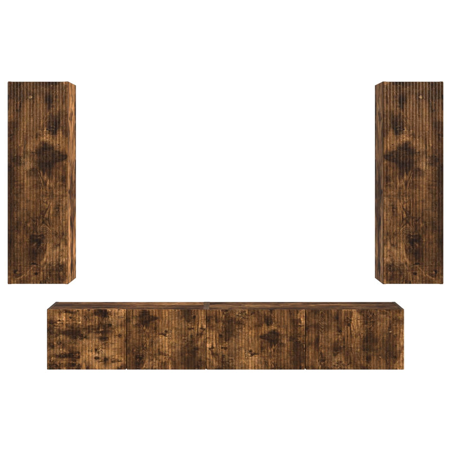 Tv-Meubelset Wandgemonteerd 3 Pcs Bewerkt Hout Gerookt eiken