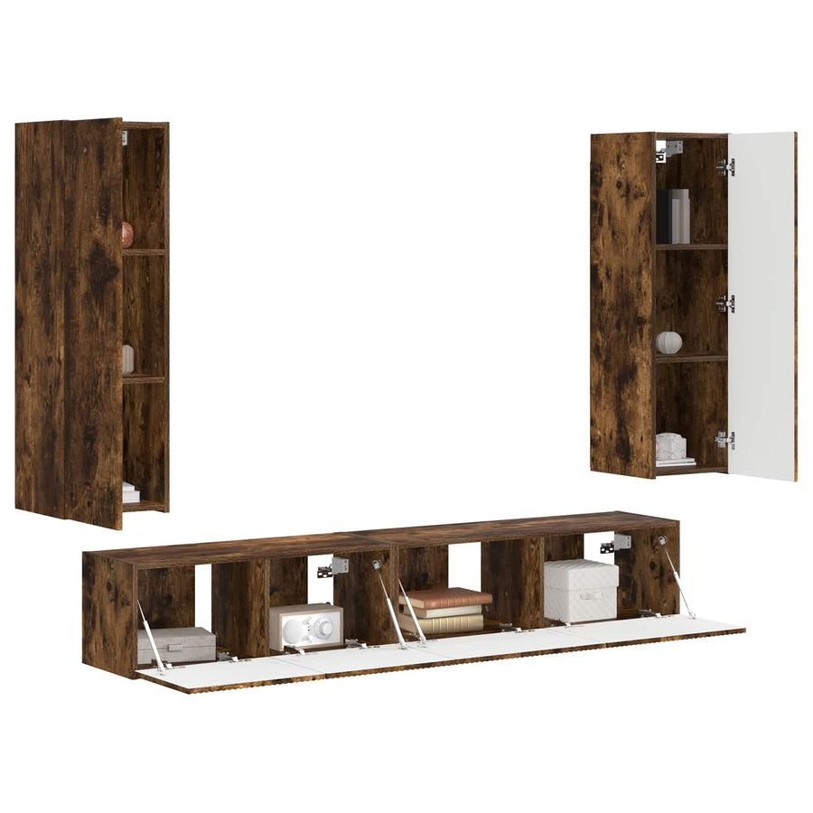 Tv-Meubelset Wandgemonteerd 3 Pcs Bewerkt Hout Gerookt eiken