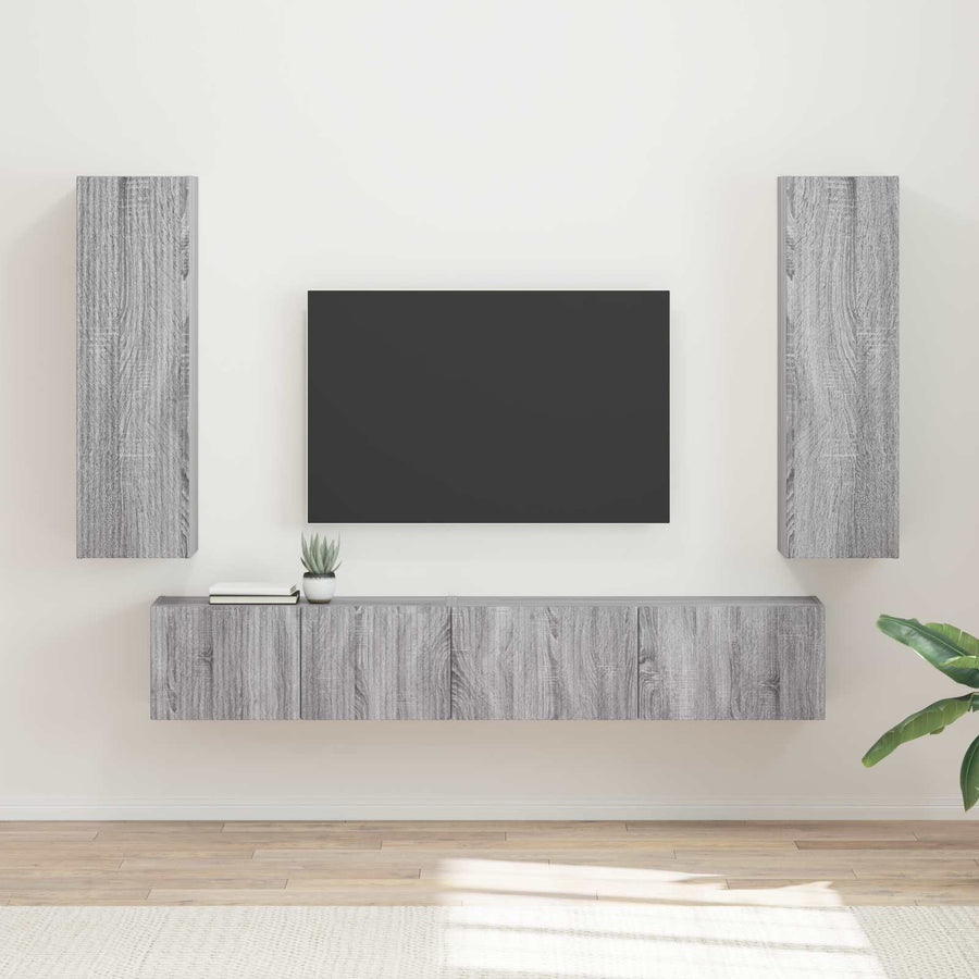 Tv-Meubelset Wandgemonteerd 3 Pcs Bewerkt Hout Grijs sonoma
