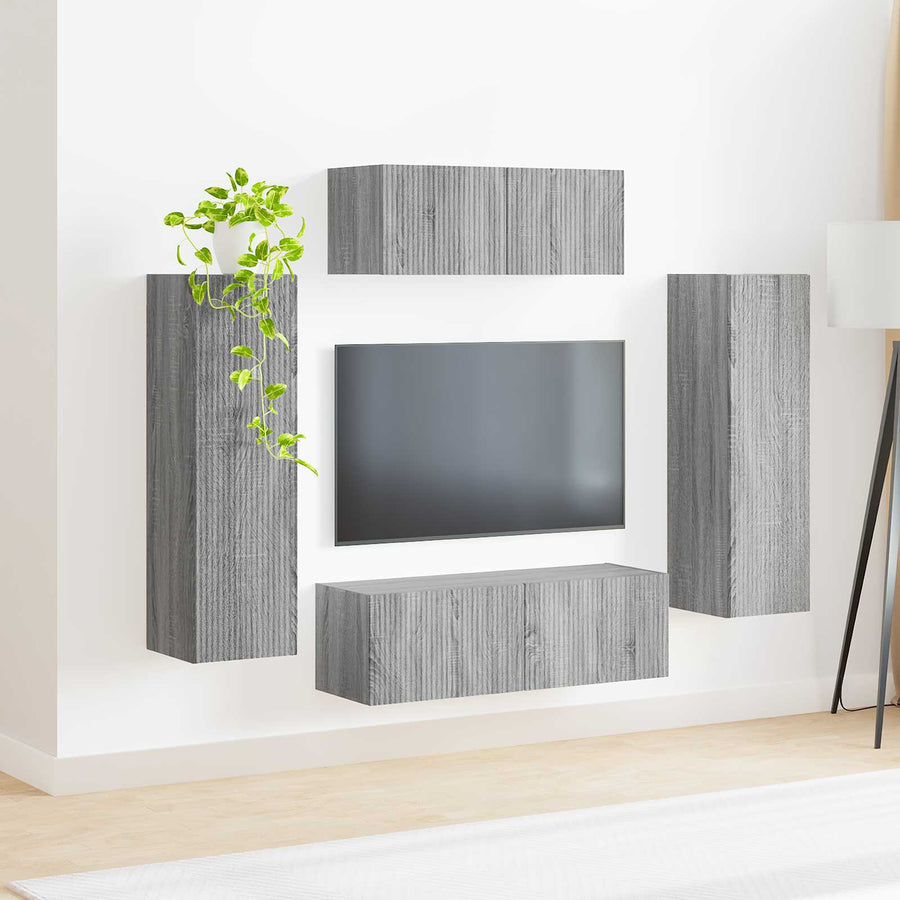 Tv-Meubelset Wandgemonteerd 3 Pcs Bewerkt Hout Grijs sonoma