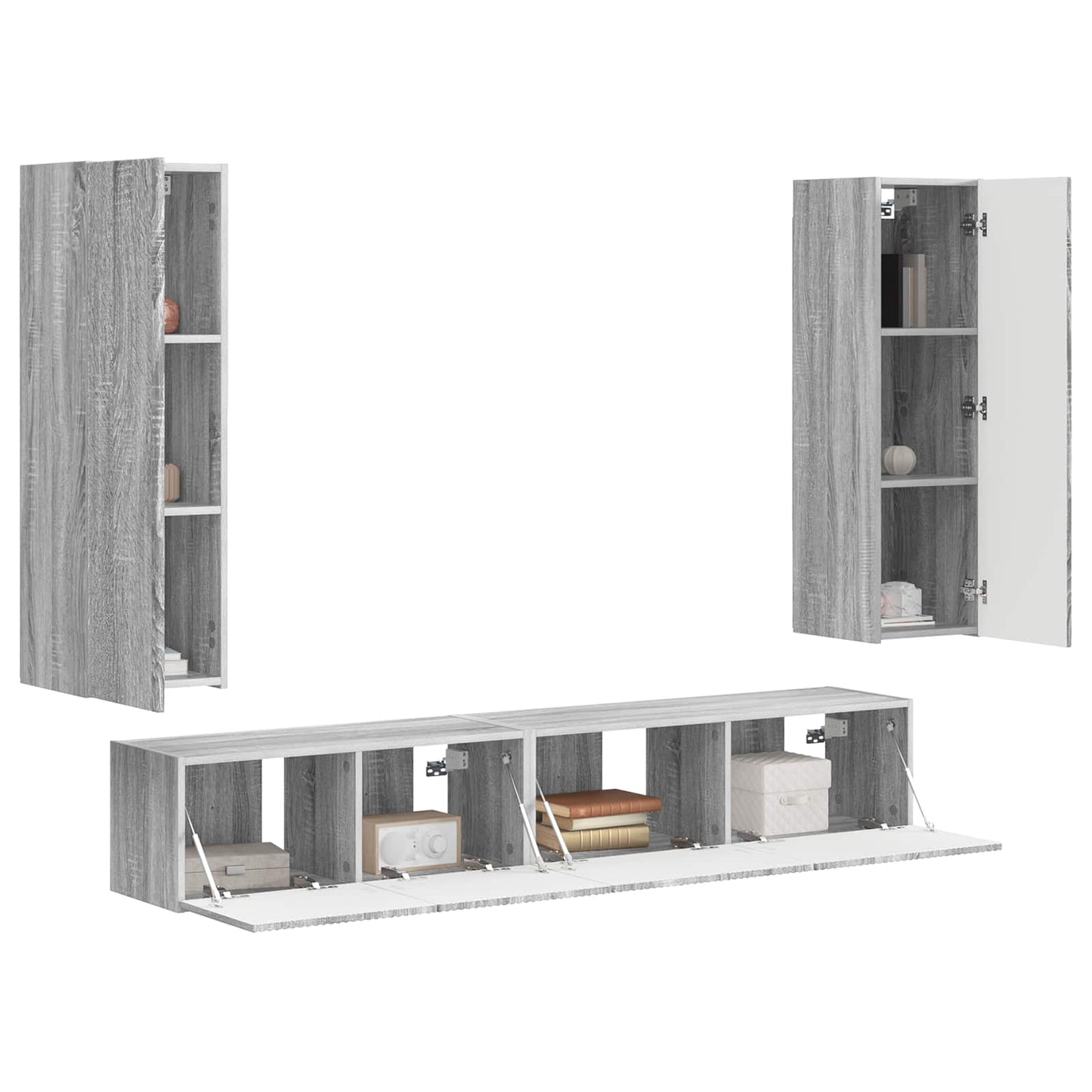 Tv-Meubelset Wandgemonteerd 3 Pcs Bewerkt Hout Grijs sonoma