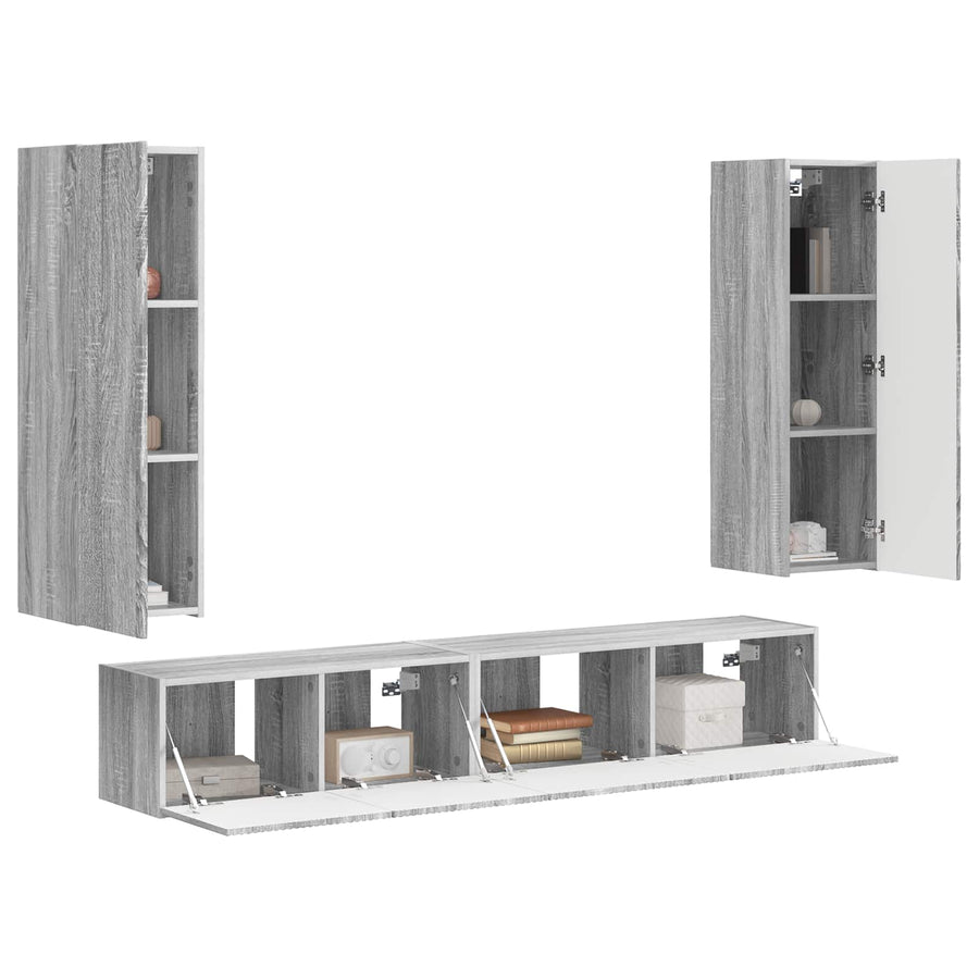 Tv-Meubelset Wandgemonteerd 3 Pcs Bewerkt Hout Grijs sonoma