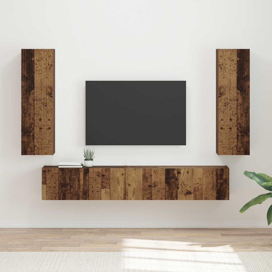 Tv-Meubelset Wandgemonteerd 3 Pcs Oudhout Bewerkt Hout Oud hout