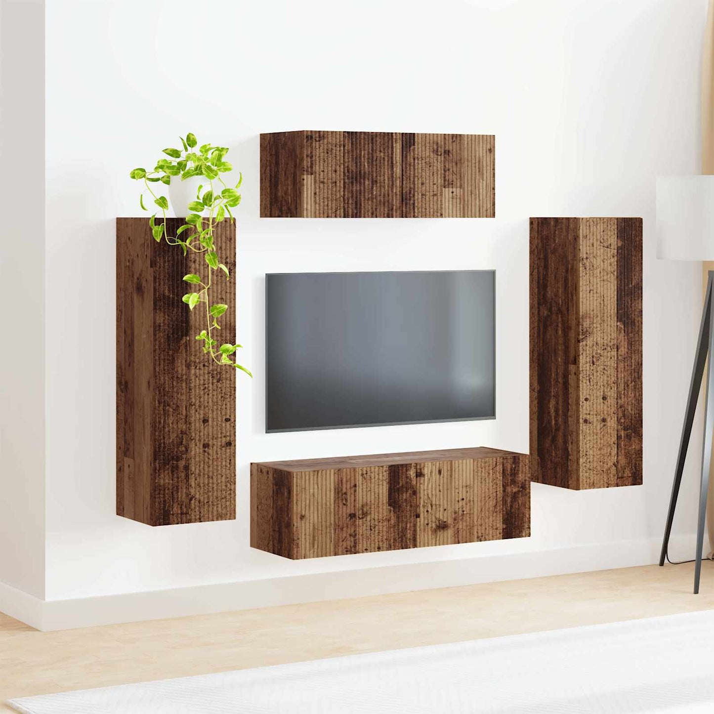 Tv-Meubelset Wandgemonteerd 3 Pcs Oudhout Bewerkt Hout Oud hout