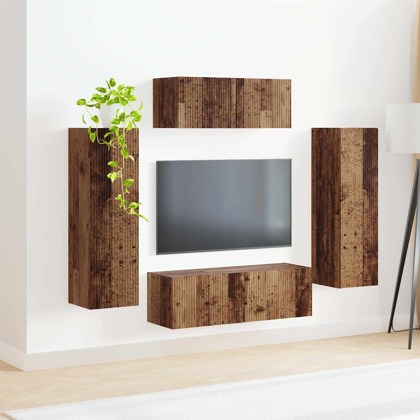 Tv-Meubelset Wandgemonteerd 3 Pcs Oudhout Bewerkt Hout Oud hout