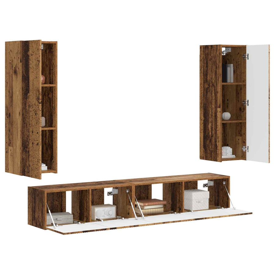Tv-Meubelset Wandgemonteerd 3 Pcs Oudhout Bewerkt Hout Oud hout