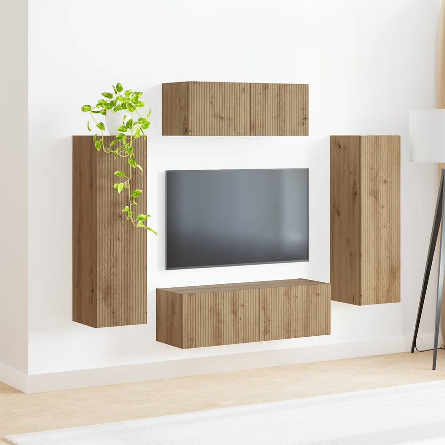 Tv-meubelset 3 pcs Artisan Eiken Bewerkt hout
