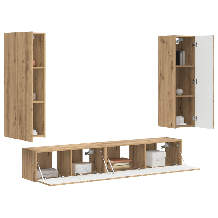 Tv-meubelset 3 pcs Artisan Eiken Bewerkt hout