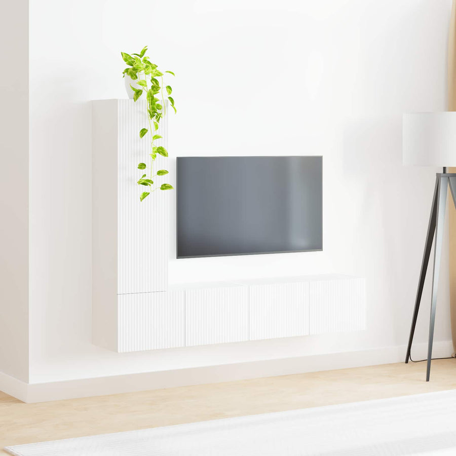 Tv-Meubelset Wandgemonteerd 2 Pcs Bewerkt Hout Wit
