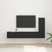 Tv-meubelset wandmontage 2 delen zwart bewerkt hout