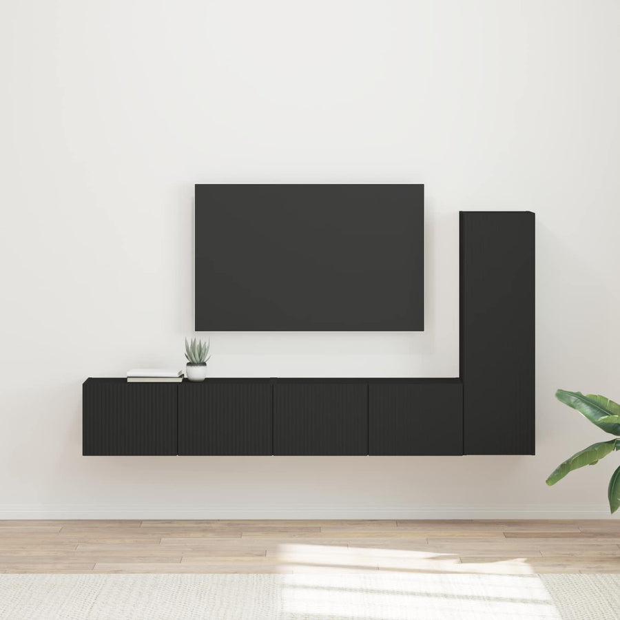 Tv-Meubelset Wandgemonteerd 2 Pcs Bewerkt Hout Zwart