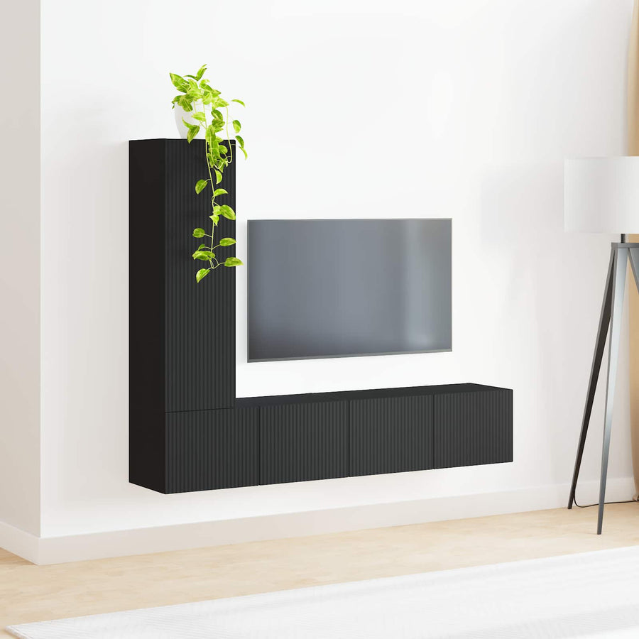 Tv-Meubelset Wandgemonteerd 2 Pcs Bewerkt Hout Zwart