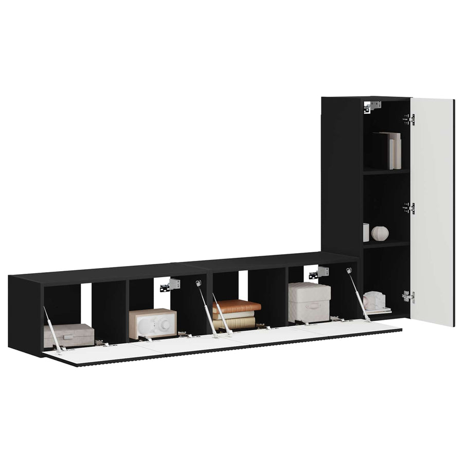 Tv-Meubelset Wandgemonteerd 2 Pcs Bewerkt Hout Zwart