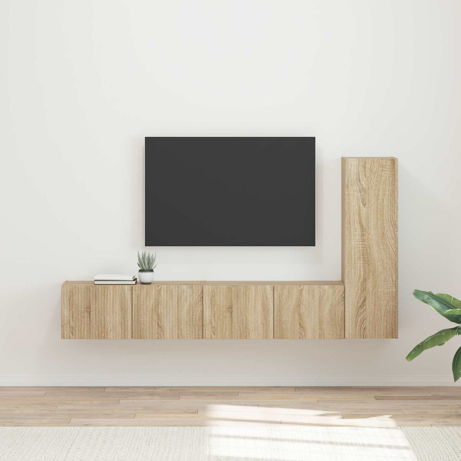 Tv-Meubelset Wandgemonteerd 2 Pcs Bewerkt Hout Sonoma eiken