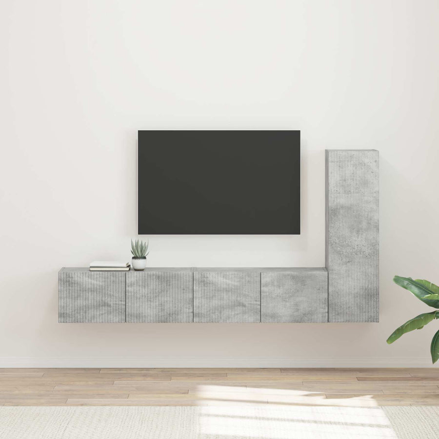 Tv-Meubelset Wandgemonteerd 2 Pcs Beton Grijs Bewerkt Hout Betongrijs