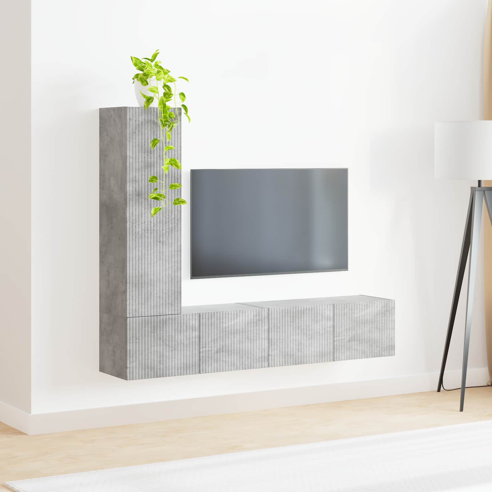 Tv-Meubelset Wandgemonteerd 2 Pcs Beton Grijs Bewerkt Hout Betongrijs