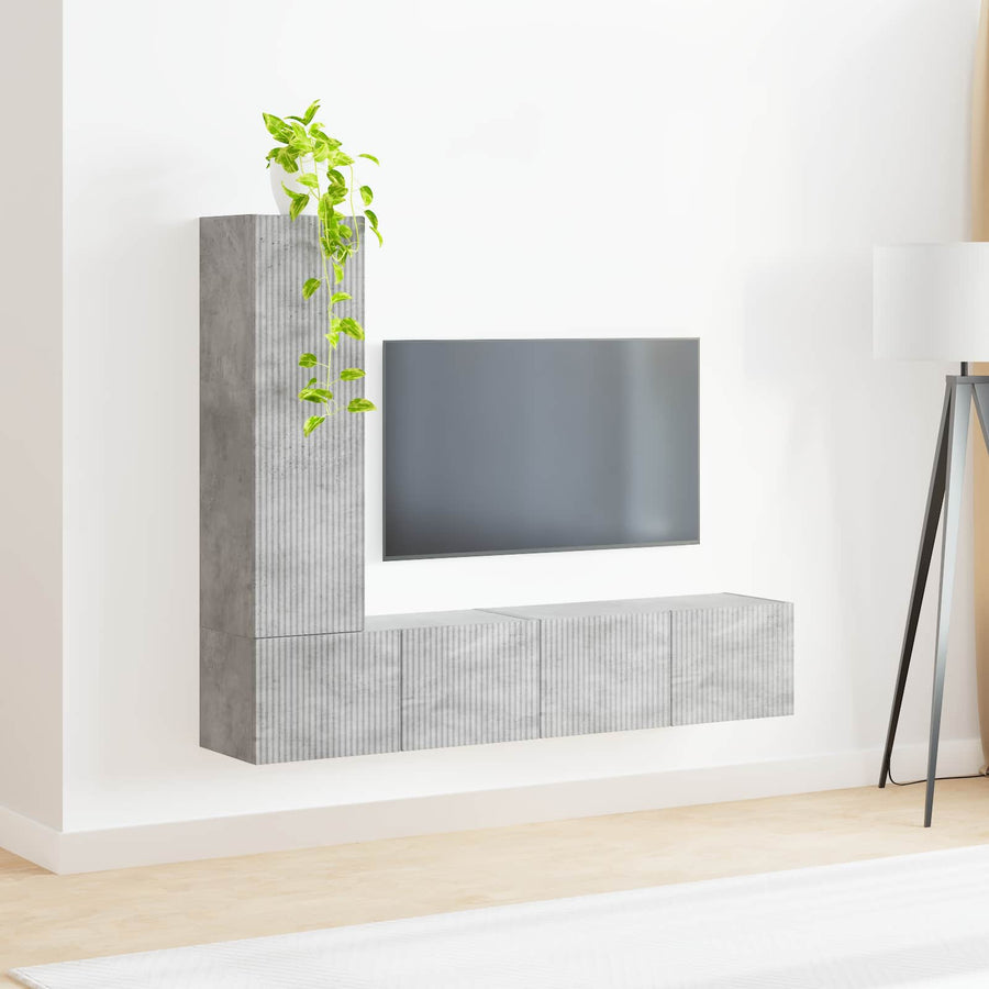 Tv-Meubelset Wandgemonteerd 2 Pcs Beton Grijs Bewerkt Hout Betongrijs