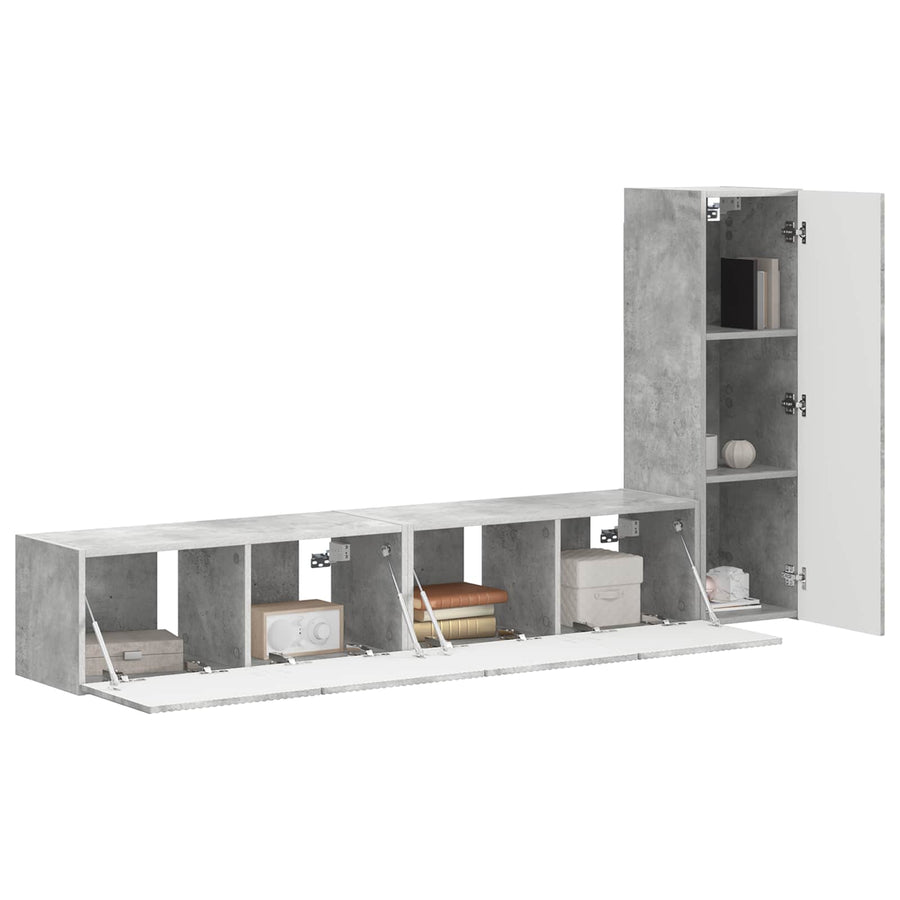 Tv-Meubelset Wandgemonteerd 2 Pcs Beton Grijs Bewerkt Hout Betongrijs