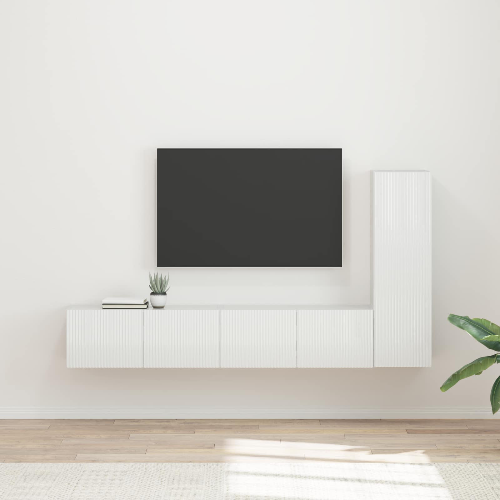 Tv-Meubelset Wandgemonteerd 2 Pcs Bewerkt Hout Hoogglans wit