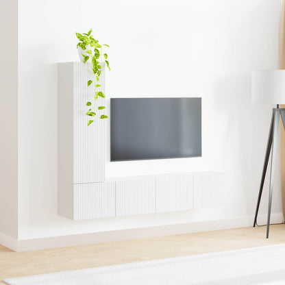 Tv-Meubelset Wandgemonteerd 2 Pcs Bewerkt Hout Hoogglans wit