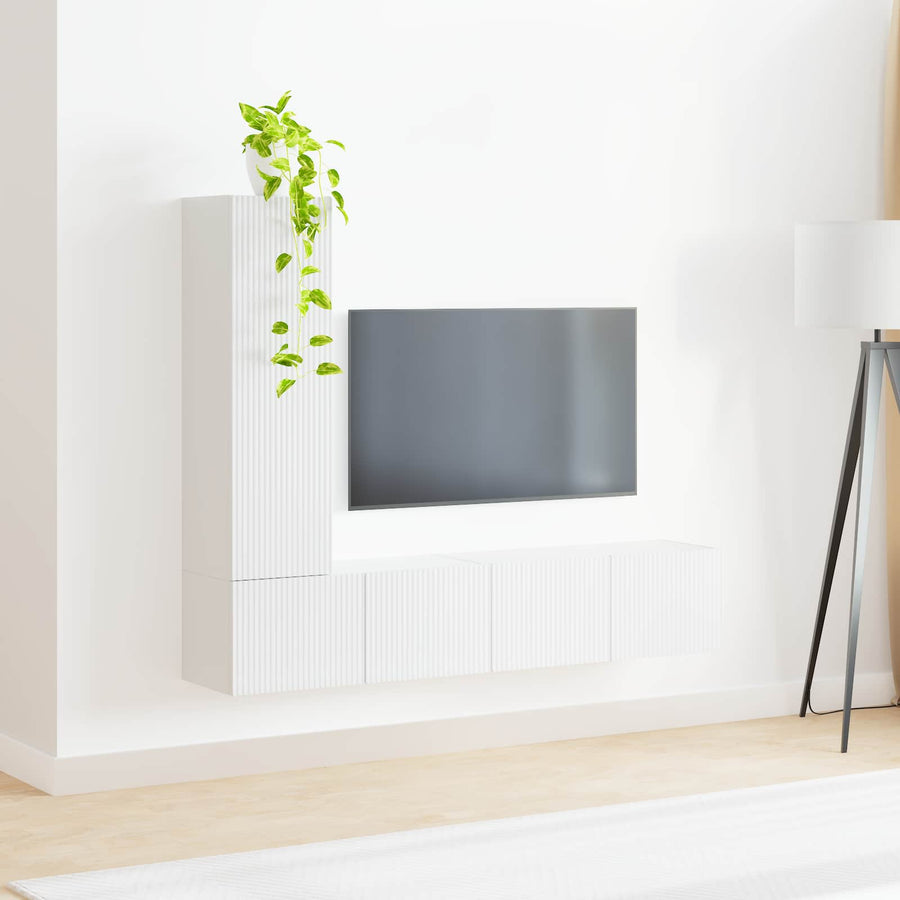 Tv-Meubelset Wandgemonteerd 2 Pcs Bewerkt Hout Hoogglans wit