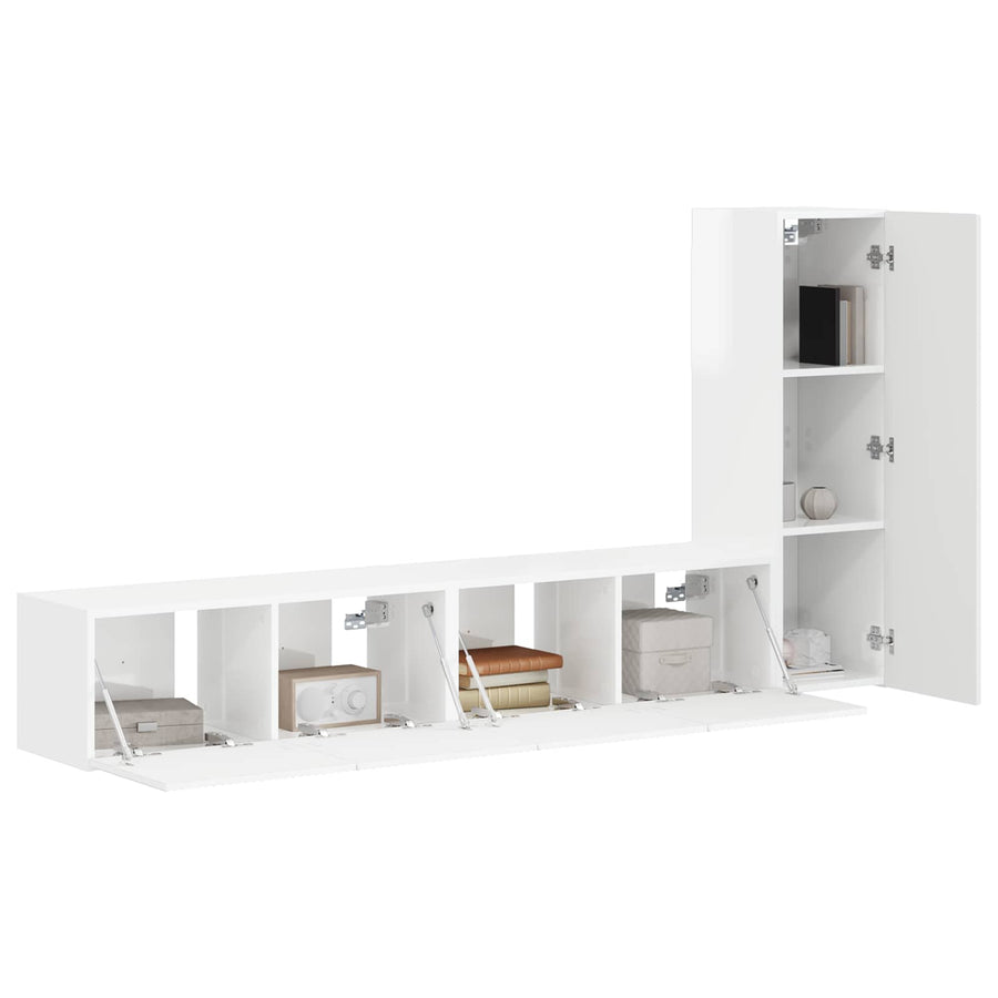 Tv-Meubelset Wandgemonteerd 2 Pcs Bewerkt Hout Hoogglans wit
