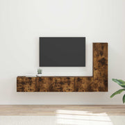 Tv-meubelset wandmontage 2 delen bewerkt hout gerookt eiken