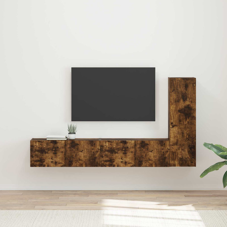 Tv-Meubelset Wandgemonteerd 2 Pcs Bewerkt Hout Gerookt eiken