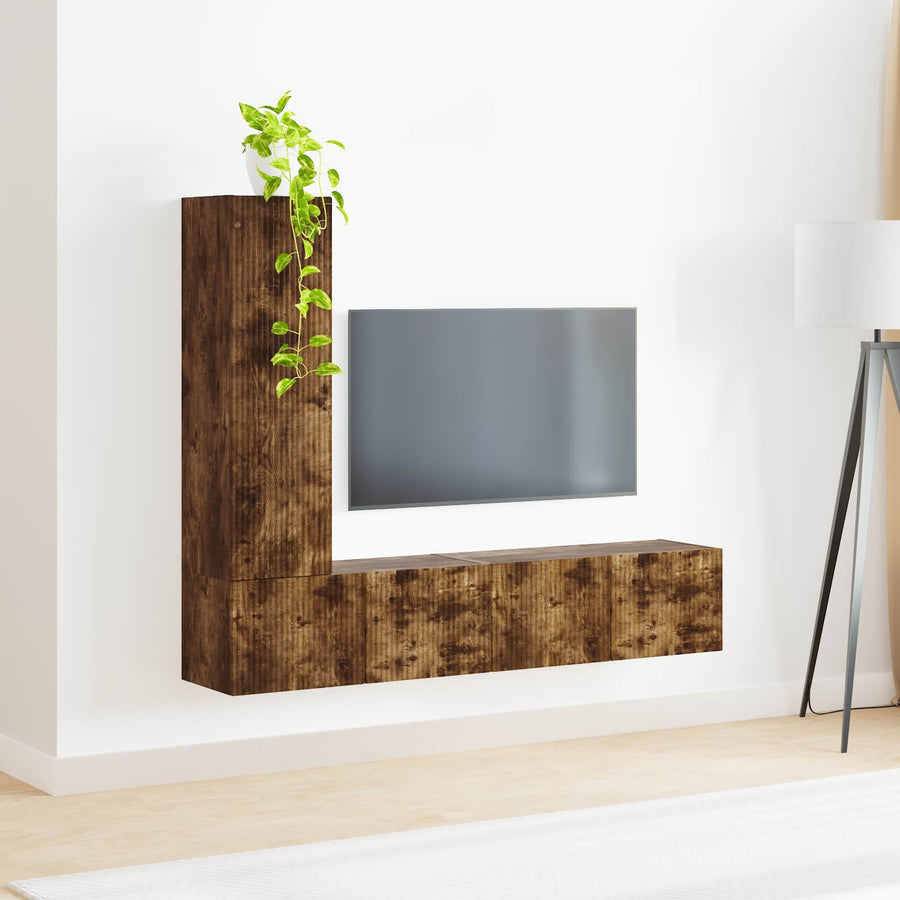 Tv-Meubelset Wandgemonteerd 2 Pcs Bewerkt Hout Gerookt eiken