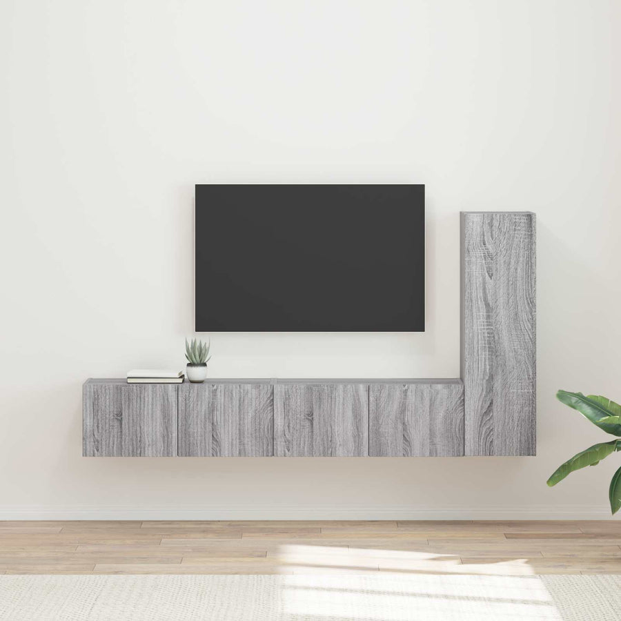 Tv-Meubelset Wandgemonteerd 2 Pcs Bewerkt Hout Grijs sonoma