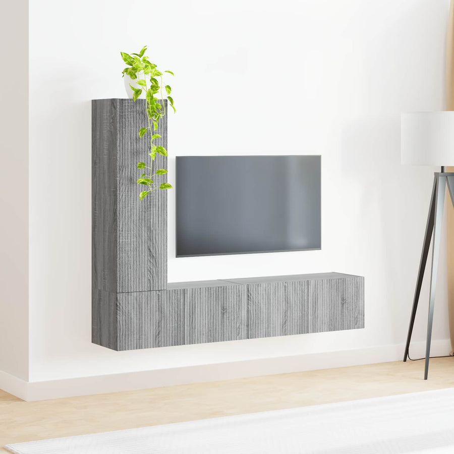 Tv-Meubelset Wandgemonteerd 2 Pcs Bewerkt Hout Grijs sonoma