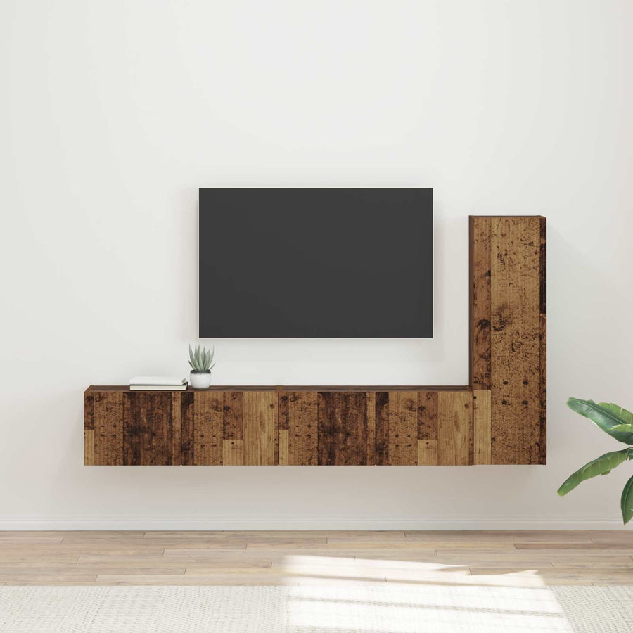 Tv-Meubelset Wandgemonteerd 2 Pcs Oudhout Bewerkt Hout Oud hout