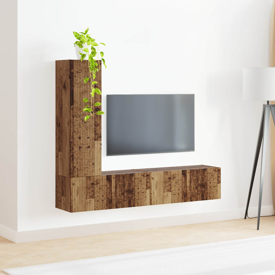 Tv-Meubelset Wandgemonteerd 2 Pcs Oudhout Bewerkt Hout Oud hout