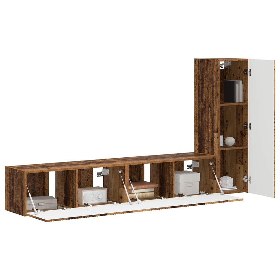 Tv-Meubelset Wandgemonteerd 2 Pcs Oudhout Bewerkt Hout Oud hout
