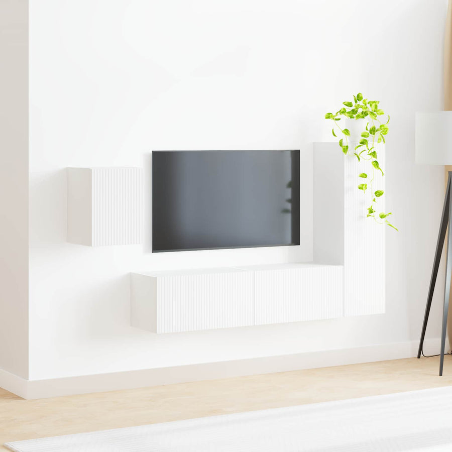 Tv-Meubelset Wandgemonteerd 4 Pcs Bewerkt Hout Wit