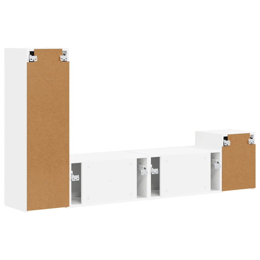 Tv-Meubelset Wandgemonteerd 4 Pcs Bewerkt Hout Wit