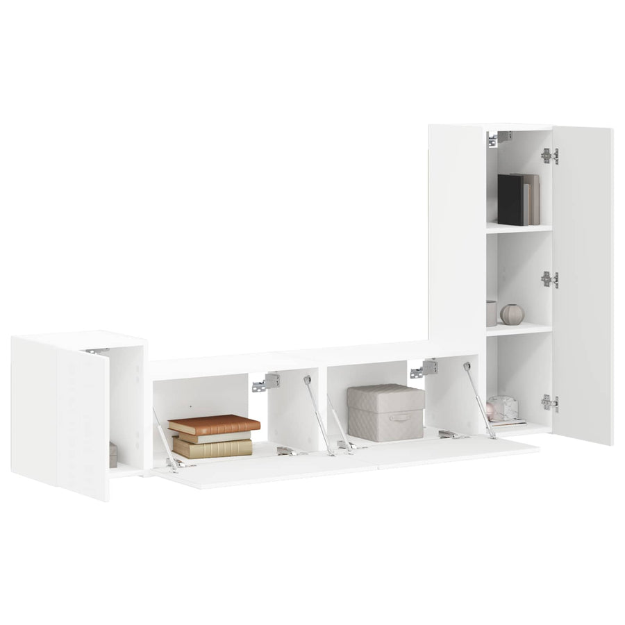Tv-Meubelset Wandgemonteerd 4 Pcs Bewerkt Hout Wit