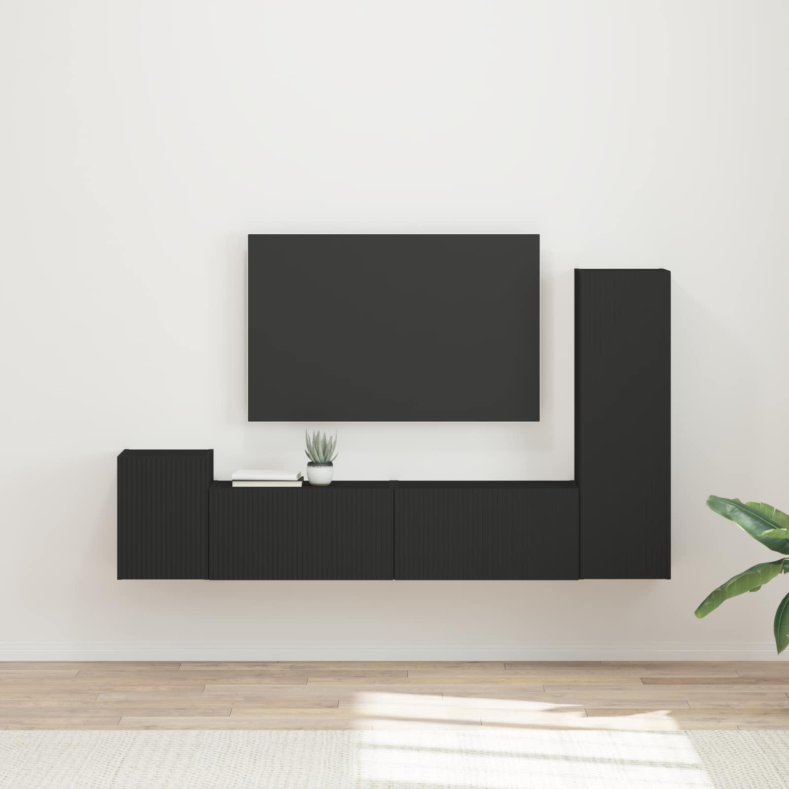 Tv-Meubelset Wandgemonteerd 4 Pcs Bewerkt Hout Zwart