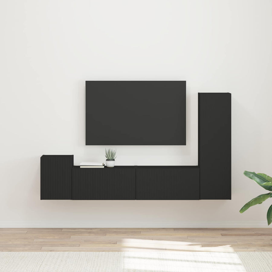 Tv-Meubelset Wandgemonteerd 4 Pcs Bewerkt Hout Zwart