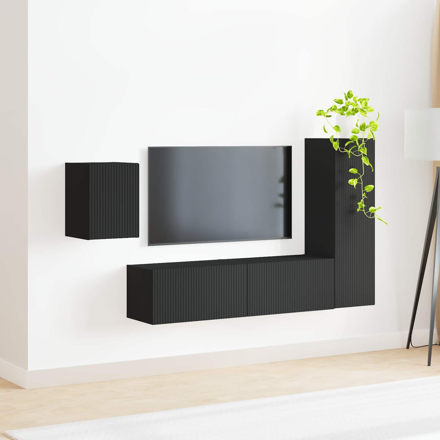Tv-Meubelset Wandgemonteerd 4 Pcs Bewerkt Hout Zwart