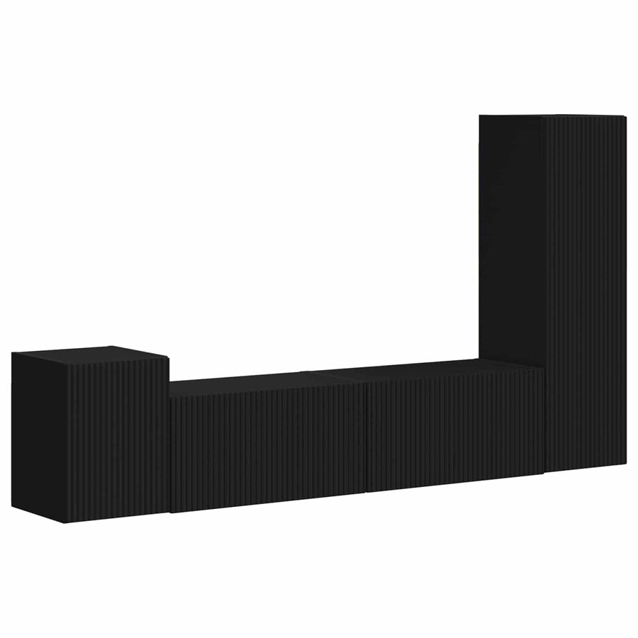 Tv-Meubelset Wandgemonteerd 4 Pcs Bewerkt Hout Zwart