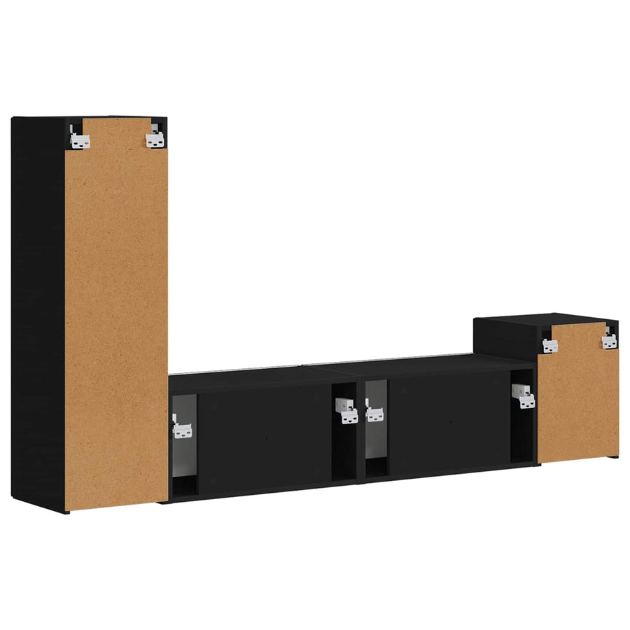 Tv-Meubelset Wandgemonteerd 4 Pcs Bewerkt Hout Zwart
