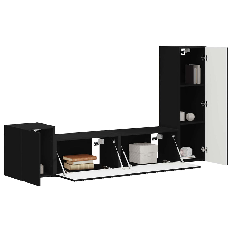 Tv-Meubelset Wandgemonteerd 4 Pcs Bewerkt Hout Zwart