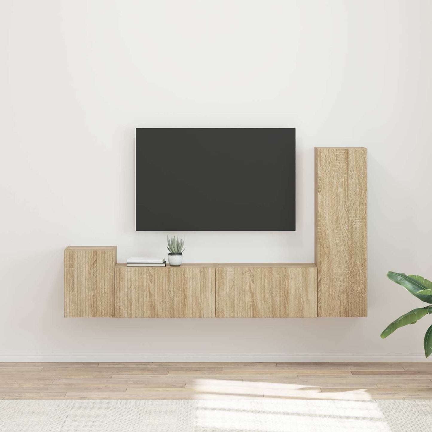 Tv-Meubelset Wandgemonteerd 4 Pcs Bewerkt Hout Sonoma eiken