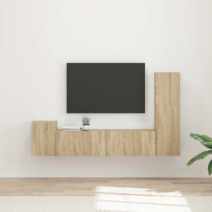 Tv-Meubelset Wandgemonteerd 4 Pcs Bewerkt Hout Sonoma eiken