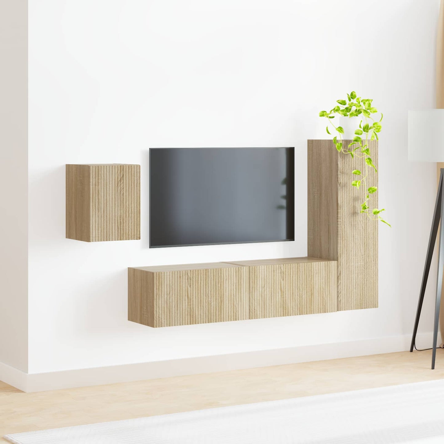 Tv-Meubelset Wandgemonteerd 4 Pcs Bewerkt Hout Sonoma eiken