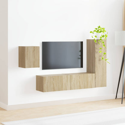 Tv-Meubelset Wandgemonteerd 4 Pcs Bewerkt Hout Sonoma eiken