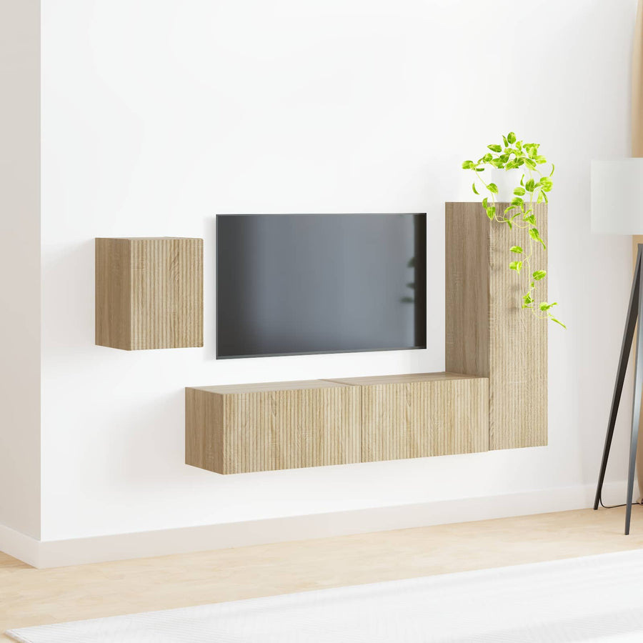 Tv-Meubelset Wandgemonteerd 4 Pcs Bewerkt Hout Sonoma eiken