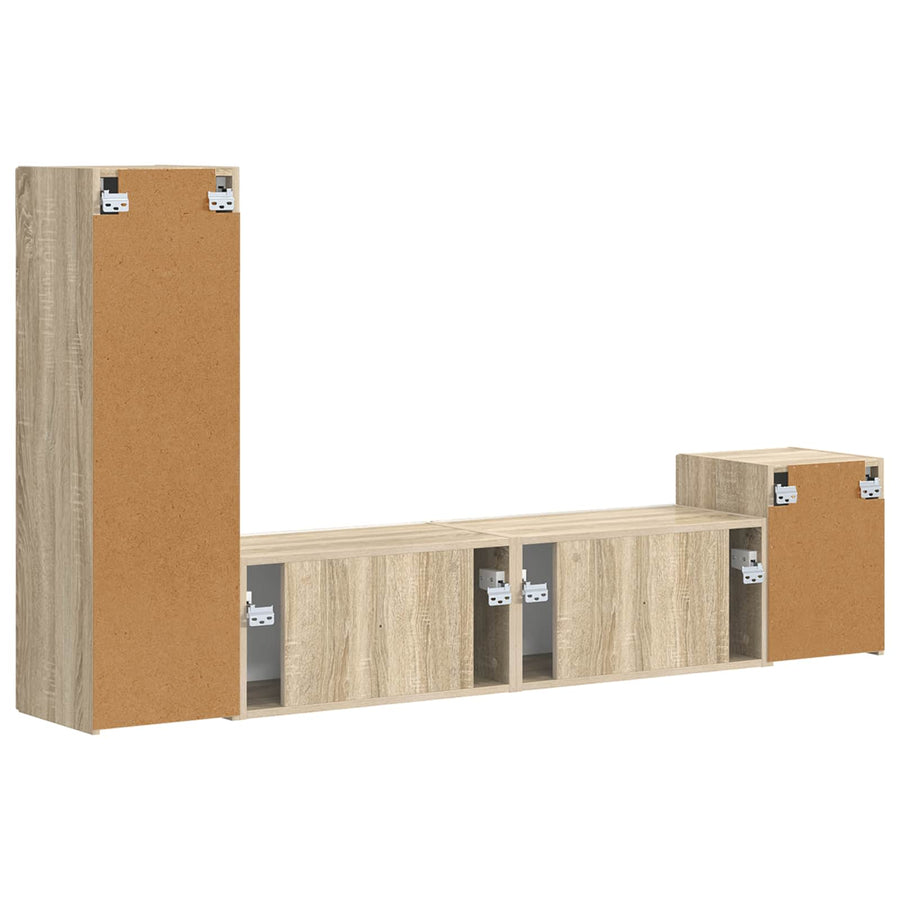 Tv-Meubelset Wandgemonteerd 4 Pcs Bewerkt Hout Sonoma eiken
